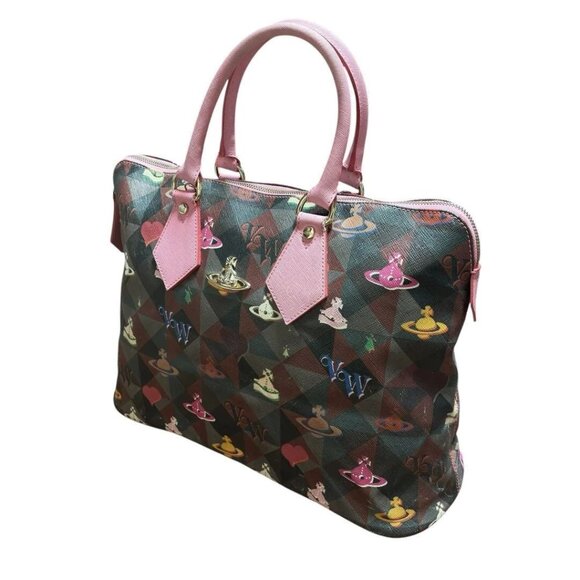 VIVIENNE WESTWOOD Hand Tote Bag PVC Brown pink Multicolor Orb from Japan - Picture 10 of 14